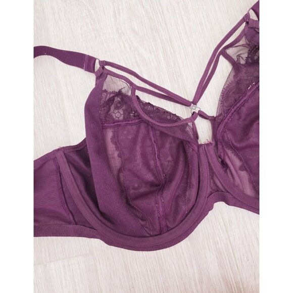 Elomi Eugenie Purple Underwire Unpadded Strappy Floral Plunge Lingerie Bra 36K - Picture 8 of 9